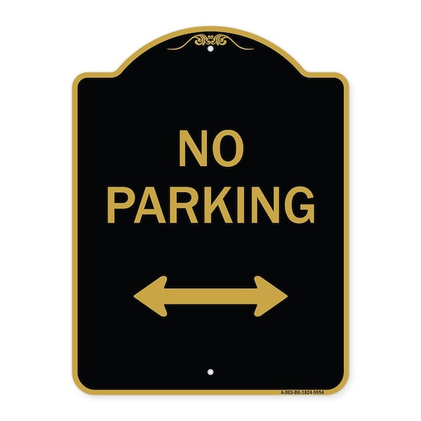 Signmission Designer Series-No Parking W/ Bidirectional Arrow Black & Gold Alum, 24" x 18", BG-1824-9954 A-DES-BG-1824-9954 - main